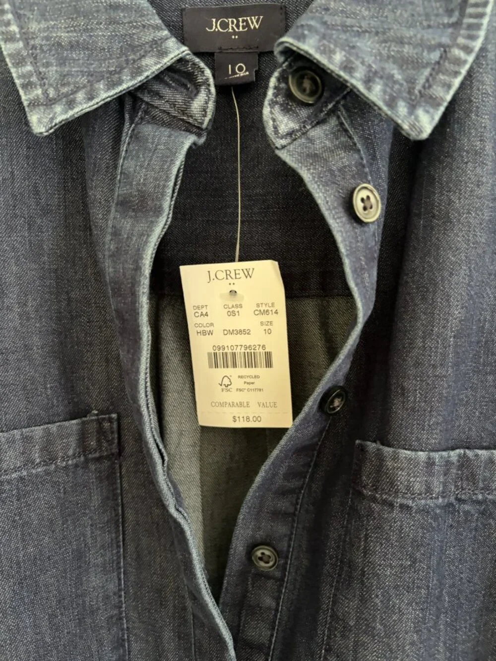 J Crew, Jeans Dress, Size 10